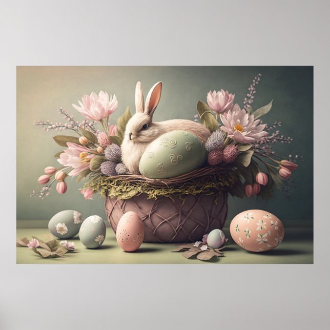 Happy Easter bunny and eggs, pastel colors Poster (Front)
