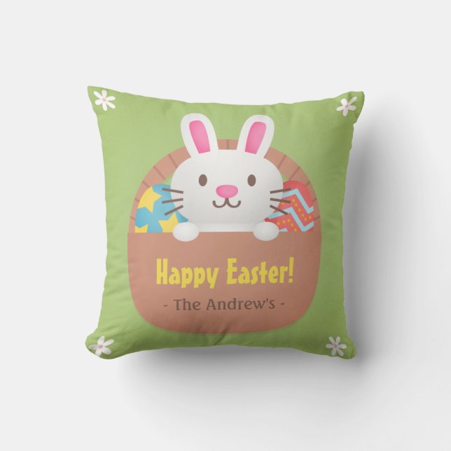 Happy Easter Bunny and Eggs Room Decor Pillow (Front)