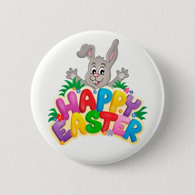 Happy Easter Bunny and text 6 Cm Round Badge (Front)