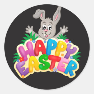 Happy Easter Bunny and text Classic Round Sticker