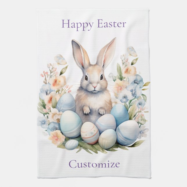 Happy Easter Bunny Basket Thunder_Cove Tea Towel (Vertical)