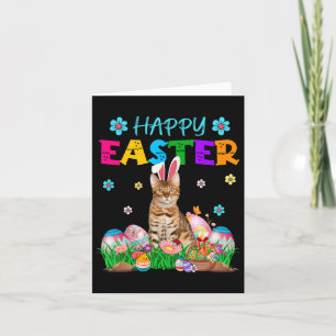 Happy Easter Bunny Bengal Cat Hunting Eggs Colourf Card