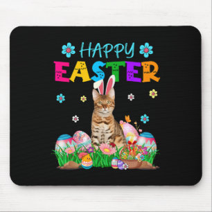 Happy Easter Bunny Bengal Cat Hunting Eggs Colourf Mouse Pad