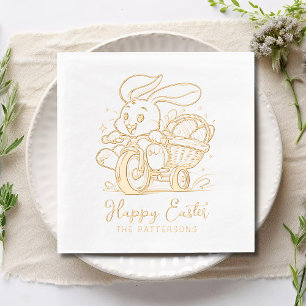 Happy Easter Bunny Bicycle Eggs Personalised Name Foil Napkins