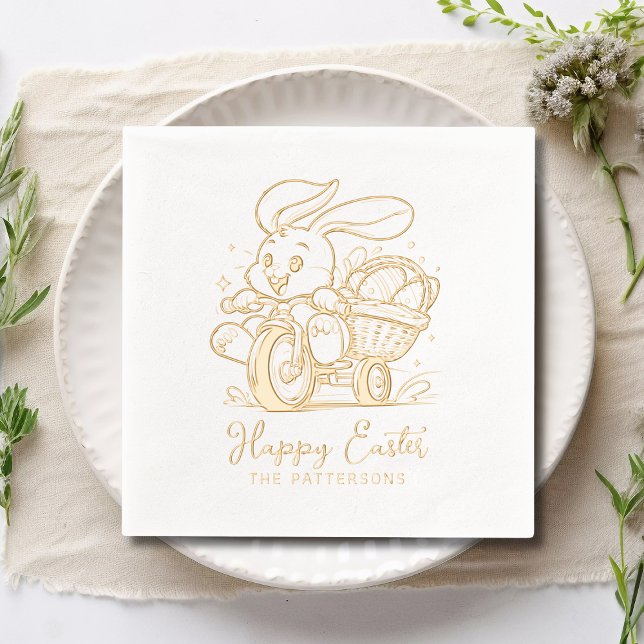 Happy Easter Bunny Bicycle Personalised Name Foil Napkins (Creator Uploaded)