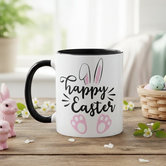 Happy Easter Bunny Black and Pink Easter Mug (Happy Easter Bunny Black and Pink Easter Mug)