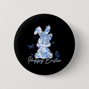 Happy Easter Bunny Blue Chinoiserie Easter Day 6 Cm Round Badge
