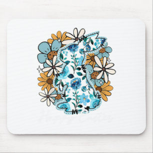 Happy Easter Bunny Blue Floral Yellow Design For M Mouse Pad