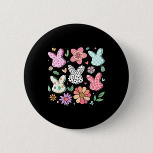 Happy Easter Bunny Boho Floral Plaid Bunny Rabbit 6 Cm Round Badge