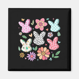 Happy Easter Bunny Boho Floral Plaid Bunny Rabbit  Magnet