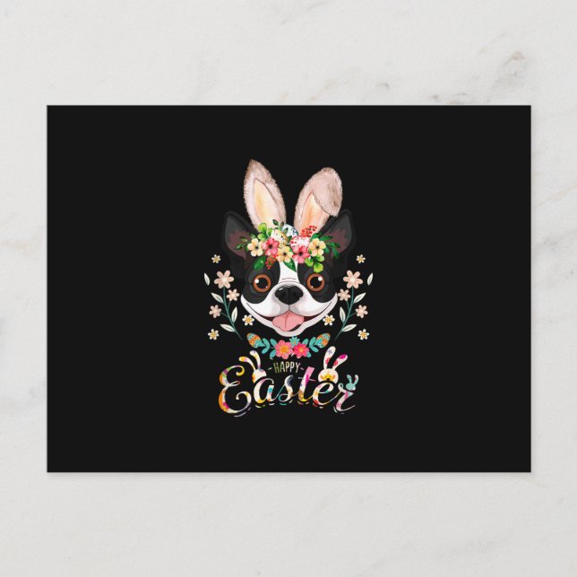 Happy Easter Bunny Boston Terrier Lovers With East Announcement Postcard (Front)
