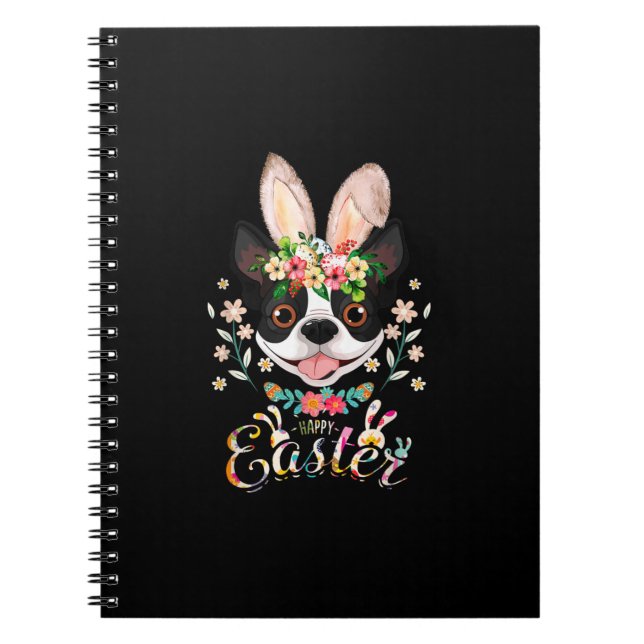 Happy Easter Bunny Boston Terrier Lovers With East Notebook (Front)