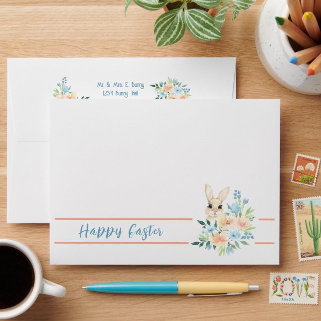 Happy Easter Bunny Bouquet Envelope (Desk)