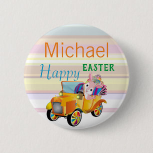 Happy Easter Bunny Car Personalized Name Kids 6 Cm Round Badge