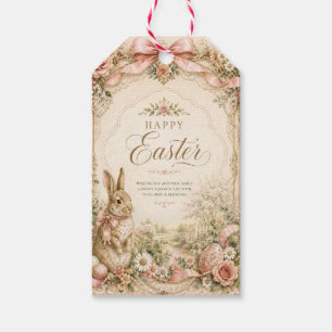 Happy Easter Bunny Card, Vintage Floral Rabbit Gift Tags