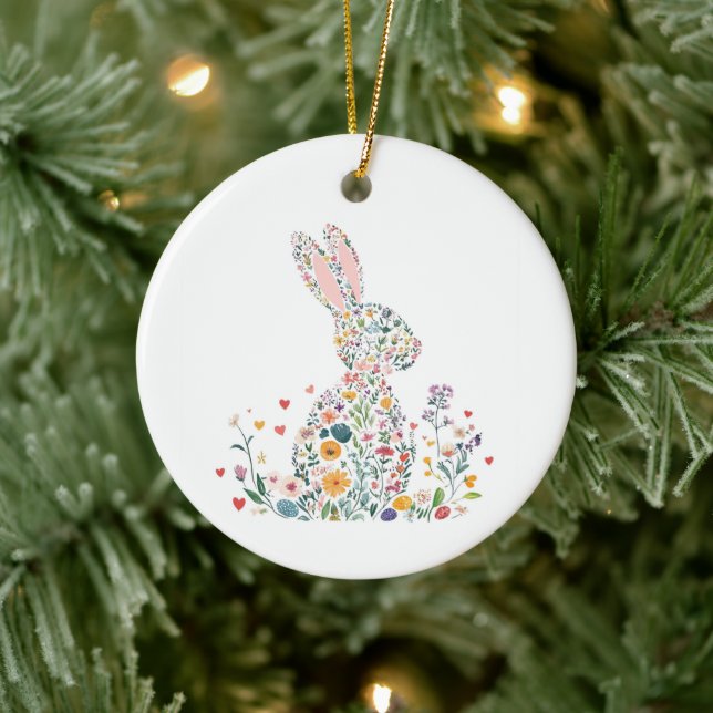 Happy Easter Bunny Ceramic Tree Decoration (Tree)