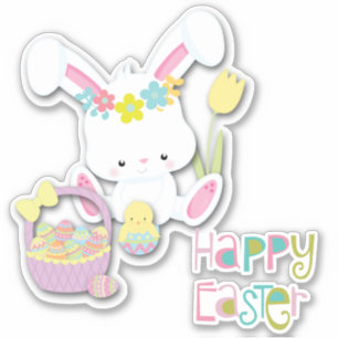 Happy Easter Bunny, Chick, and Basket