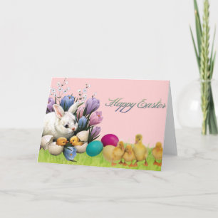 Happy Easter! Bunny, Chick and Eggs Greeting Card