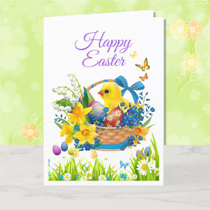 Happy Easter Bunny Chick Basket Personalise Holiday Card