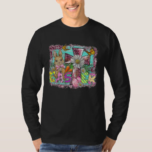 Happy Easter Bunny Christian Leopard Floral Jesus  T-Shirt