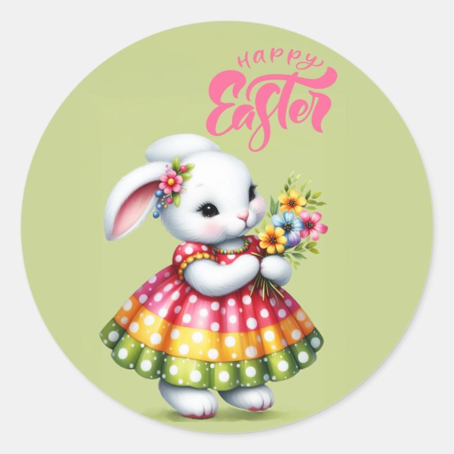 Happy Easter Bunny Classic Round Sticker (Front)