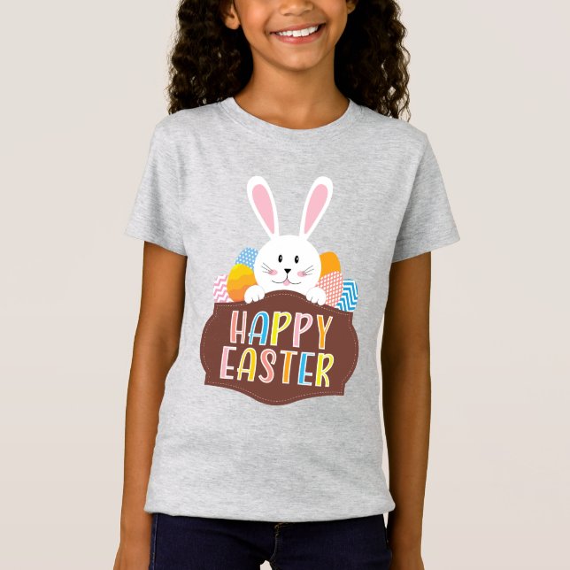 Happy Easter Bunny Colourful Eggs Children's T-Shirt (Front)