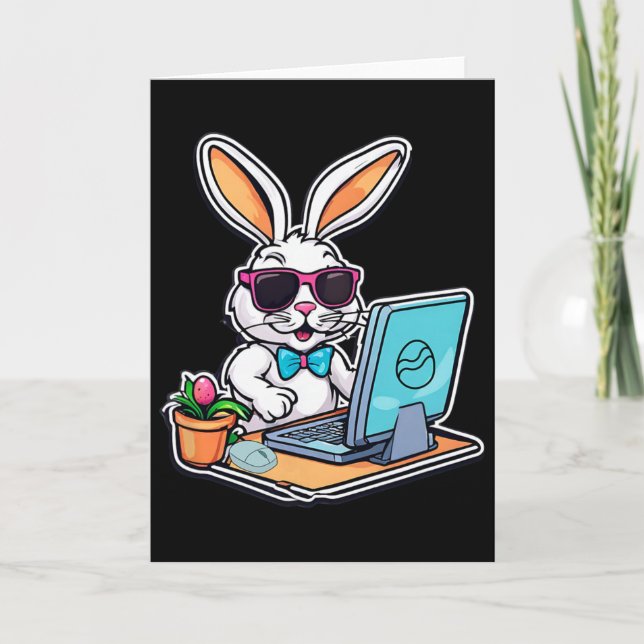 Happy Easter Bunny Computer Video Game Lovers 1  Card (Front)