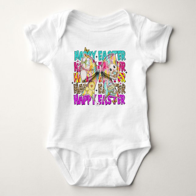 Happy Easter Bunny Coquette Bow Baby Bodysuit (Front)