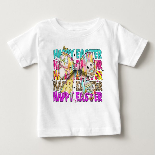 Happy Easter Bunny Coquette Bow Baby T-Shirt (Front)