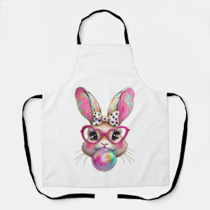 Happy Easter Bunny Coquette Bow Brushstroke Easter Apron