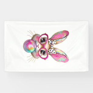 Happy Easter Bunny Coquette Bow Brushstroke Easter Banner