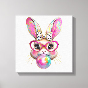 Happy Easter Bunny Coquette Bow Brushstroke Easter Canvas Print