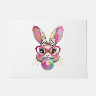 Happy Easter Bunny Coquette Bow Brushstroke Easter Doormat