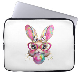 Happy Easter Bunny Coquette Bow Brushstroke Easter Laptop Sleeve