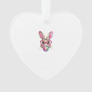 Happy Easter Bunny Coquette Bow Brushstroke Easter Ornament