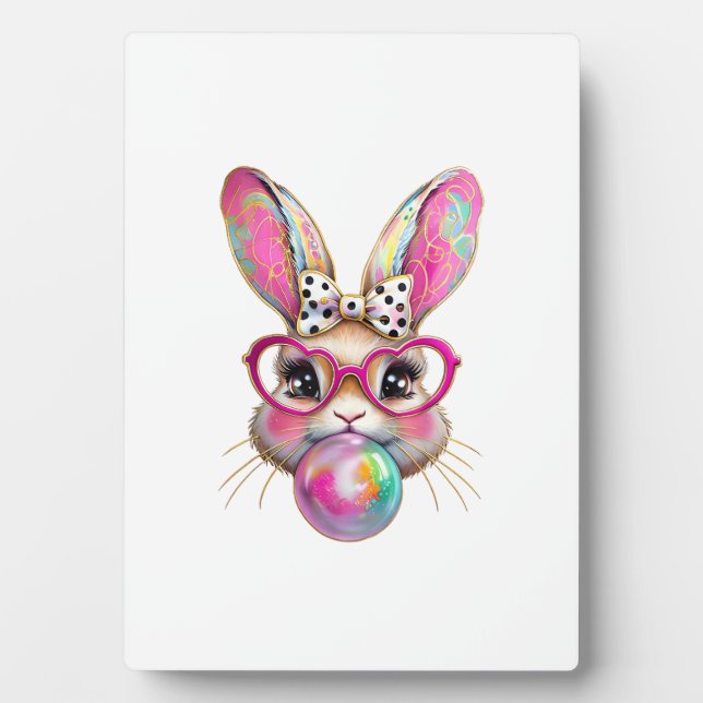 Happy Easter Bunny Coquette Bow Brushstroke Easter Plaque (Front)