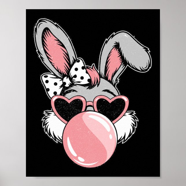 Happy Easter Bunny Coquette Bow Brushstroke Easter Poster (Front)