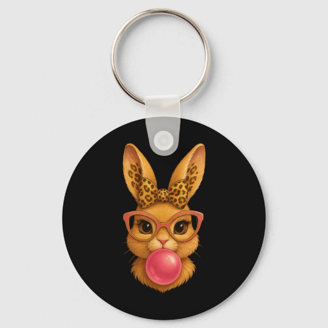 Happy Easter Bunny Coquette Bow Easter Rabbit Girl Key Ring (Front)