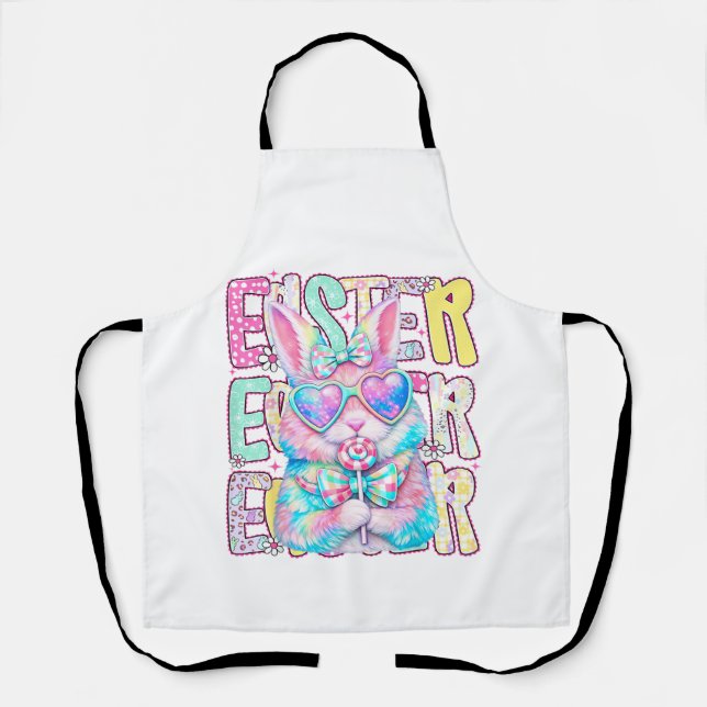 Happy Easter Bunny Coquette Bow Preppy Easter Day  Apron (Front)