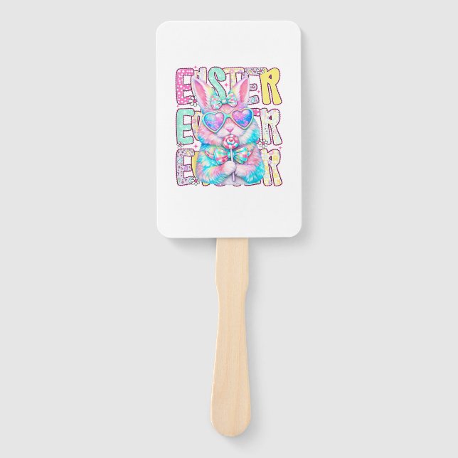 Happy Easter Bunny Coquette Bow Preppy Easter Day  Hand Fan (Front)