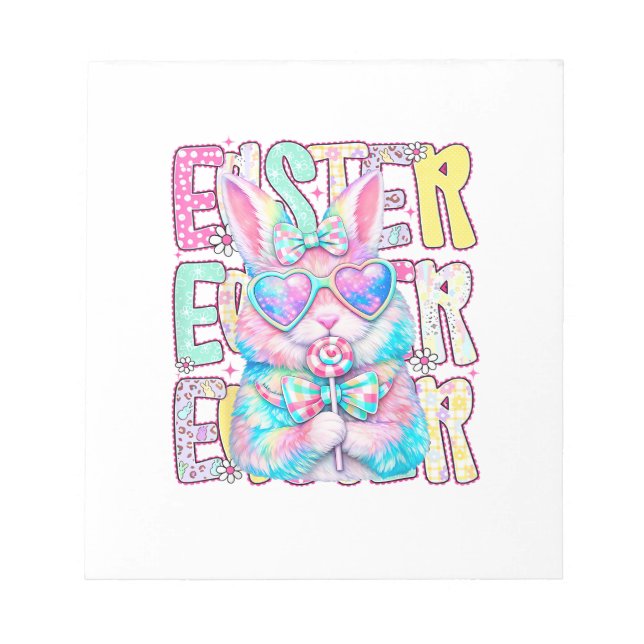 Happy Easter Bunny Coquette Bow Preppy Easter Day  Notepad (Front)
