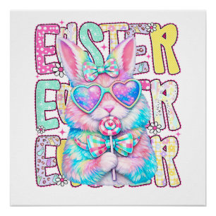 Happy Easter Bunny Coquette Bow Preppy Easter Day  Poster