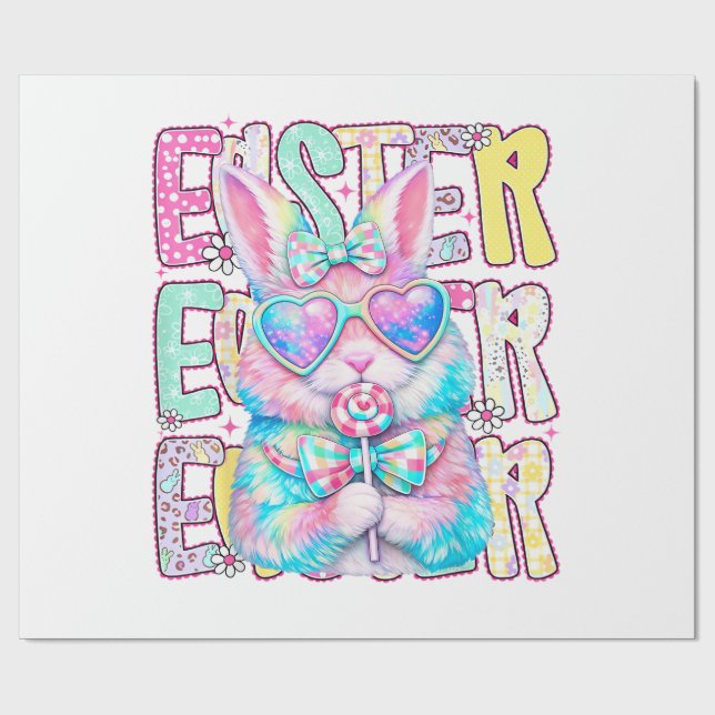 Happy Easter Bunny Coquette Bow Preppy Easter Day  Wrapping Paper (Flat)