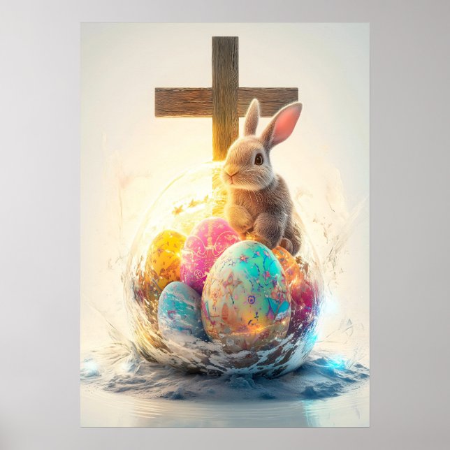 Happy Easter Bunny Cross Religion Poster (Front)