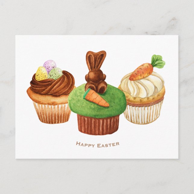 Happy Easter Bunny Cupcakes Holiday Card (Front)