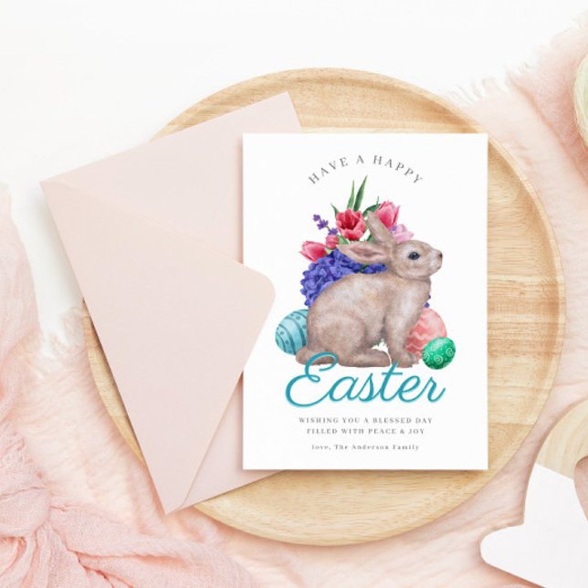 Happy Easter Bunny Customisable Flat Holiday Card (Creator Uploaded)