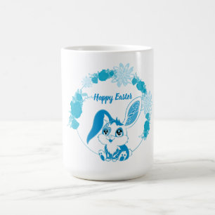 Happy Easter Bunny Cute Blue Kawaii Coffee Mug