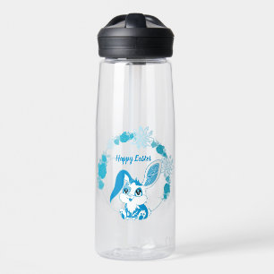 Happy Easter Bunny Cute Blue Kawaii Water Bottle