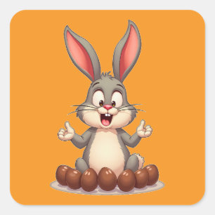 Happy Easter Bunny – Cute Rabbit with Autocolante Square Sticker