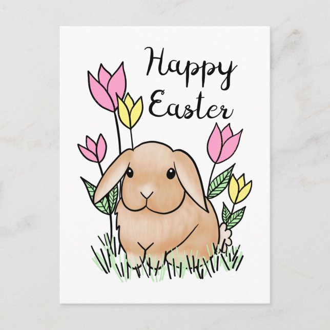 Happy Easter Bunny Cute Spring Flowers Postcard (Front)